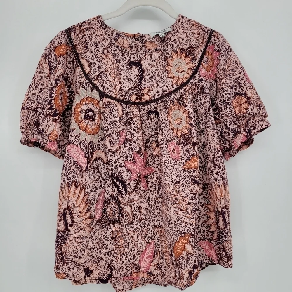 MADEWELL yoked short puff sleeve top in Bali bloom size Medium
